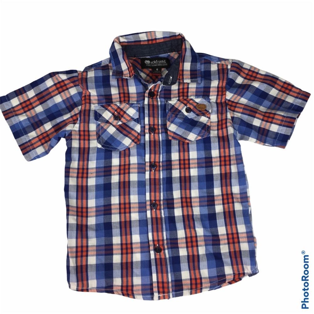 4/$20 Ecko Unlimited Plaid Button Up SS Shirt Sz 6  Red White Blue